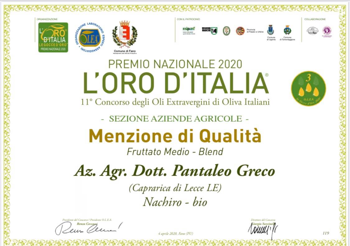 azienda agraria greco premio Olio Nachiro Bio